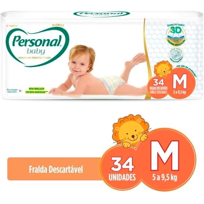  Fralda Personal Baby Premium Protection Mega M - 34 Unidades