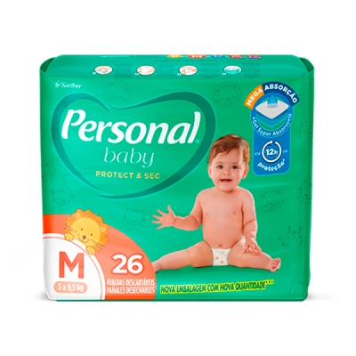  Fralda Personal Baby Protect & Sec Jumbo M - 26 Unidades