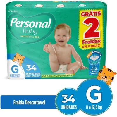 Fralda Personal Baby Protect & Sec Mega G - 34 Unidades